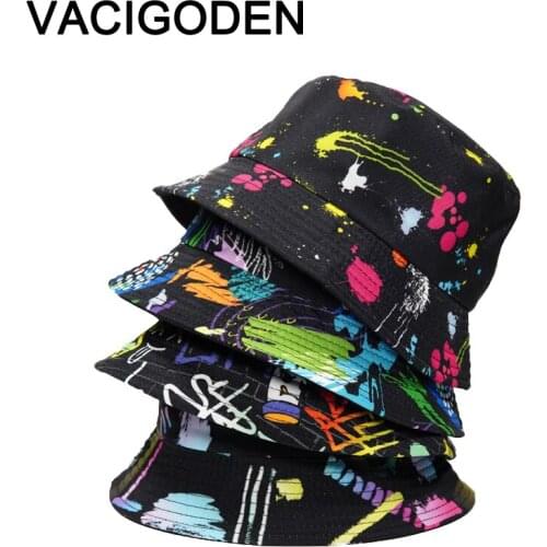 VACIGODEN Women Fashion Bucket Hat Reversible Graffiti Printed Sunbonnet Fedoras Outdoor De Pescador Fisherman Caps Gorros
