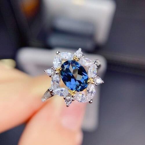 High-quality Bule Topza Super Flash Ring Real 925 Sterling Silver Fine Fashion Wedding Jewelry for Women MeibaPJFS