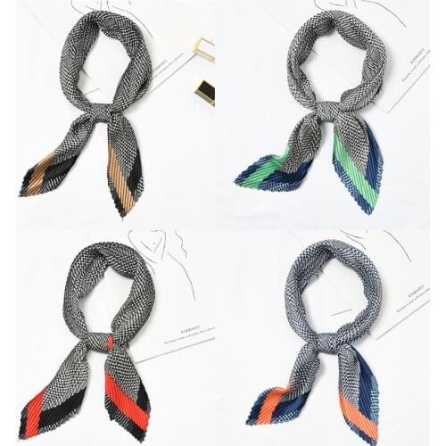 Yishine 20pcs Wrinkle Neck Scarf Women Elegant Plaids Print Crepe Kerchief Scarves New Headband Crumple Handlebag Wraps Scarf
