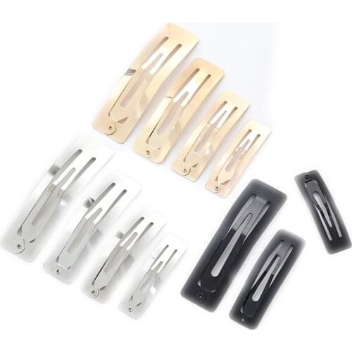 100pcs Stock Rectangle Snap BB Hair Clip 5cm 6cm 7cm 8cm Silver Gold Black Barrettes DIY Hair Pin Headwear Girls Hairgrip