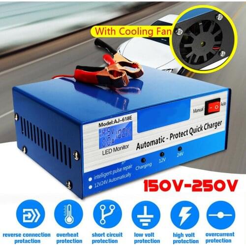 TiOODRE 12V/24V Car Battery Charger Jump Starter Intelligent Pulse Repair Battery Charger 10A For Motorcycle Automotive EU Plug