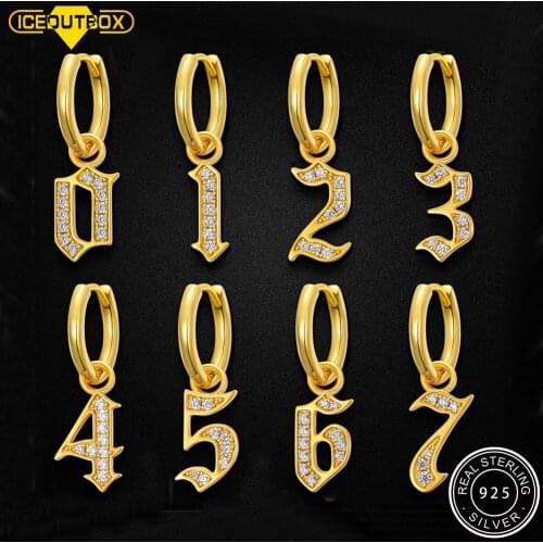 0-7 Arabic Numbers Stud Earrings For Women Iced Out Micro Cubic Zirconia 925 Sterling Silver Personality Ear Ring Jewelry Gifts