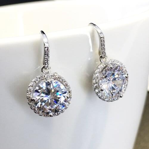 Temperament Cubic Zircon Womens Earring Korean Version White Crystal Dangle Earring Jewelry 2020 For Party Accessories BAOSHINA