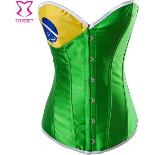 Green/Yellow Brazil Flag Corset Burlesque Korsett For Women Steel Boned Overbust Corsets And Bustiers Gothic Clothing Corselet