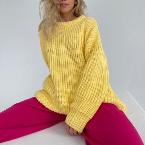 Women Long Sleeve Sweater Autumn Winter Thickening Knitted Pullovers Round Neck Solid Knitted Tops