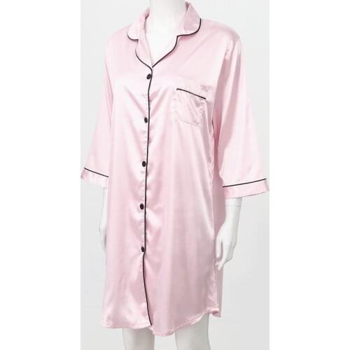 Plus Size Satin Dress Women 3/4 Sleeve Notched Lapel Shirtdress Nightwear Button Nightdress Spring Autumn Nightgown Homewear New