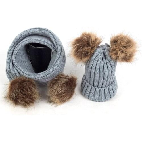 Baby Girls Winter Beanies Scarf Set Knitted Thicken Flanging Baggy Hat With Pom Pom Toddler Warm Ear Hairball Hats Newborn Caps