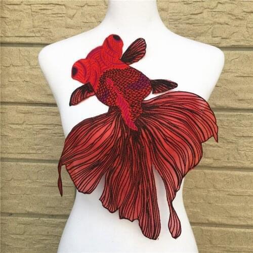1pc 38*35 cm Fabric Red Fish Lace Sewing Applique Lace Collar Neckline Collar Applique free shipping