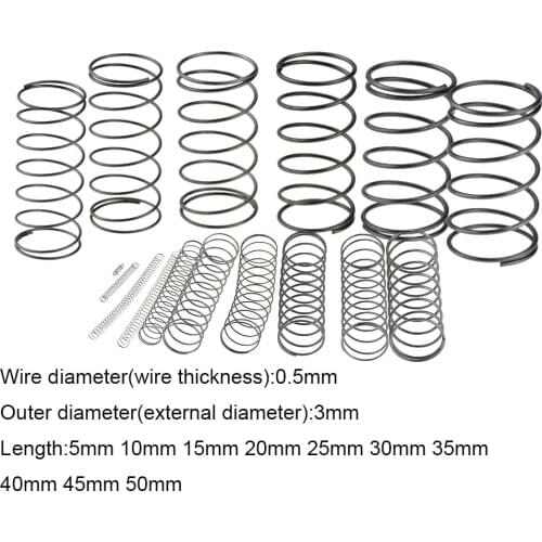 10PCS 0.5*3*5-50mm Spring Steel Small Compression Release Mechanical Return Spring Pressure Spring OD 3mm 0.5x3x5-50mm