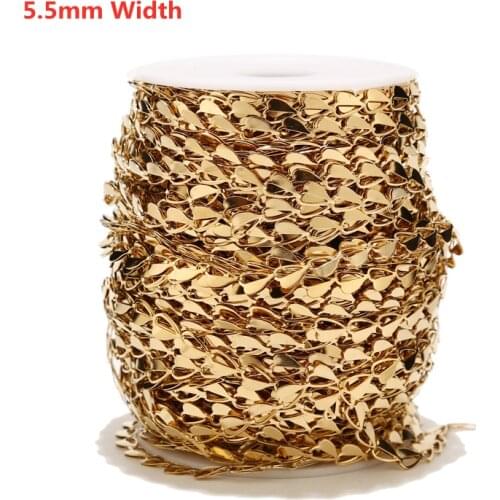 5.5mm Width Gold Tone Stainless Steel Chains Heart Link Chain for Necklaces Bracelets Anklet DIY Jewelry Making Supplies