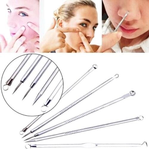 5Pcs Stainless Steel Blackhead Comedone Acne Blemish Extractor Remover Face Skin Care Pore Cleaner Needles Remove Tools