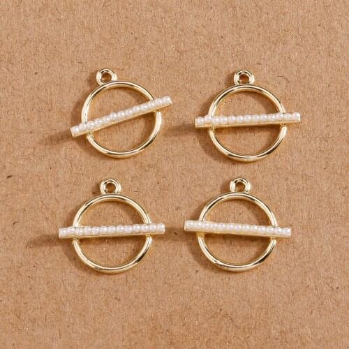 8pcs 18*16mm Gold Color Hollow Round Charms Pendants for Necklace Bracelet Imitation Pearl Jewelry Making DIY Craft Accessories