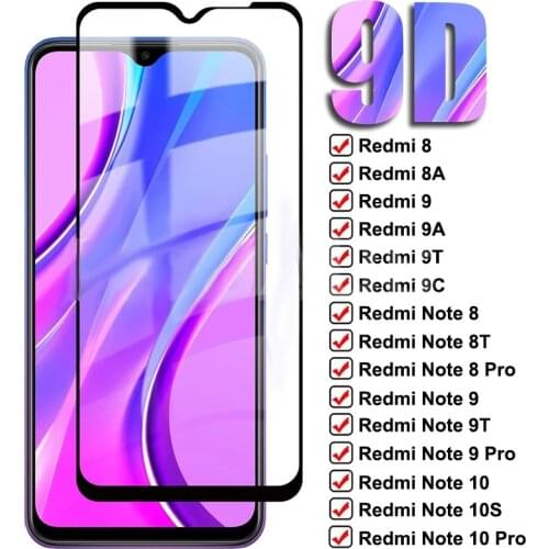 9D Tempered Glass For Redmi 9 8 8A 9A 9C 9T Screen Protector Glass Xiaomi On Note 8 9 10 Pro Max 8T 9T 10S Protective Glass Film