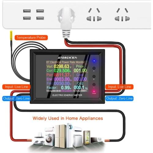 AC 50~300V 30A Electric Energy Tester 2.4-inch Digital Color Screen Current Voltage Power Factor Frequency Energy Meter