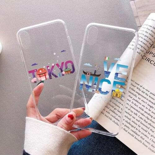Travel Label World City Phone Case for iphone 11 12 Pro Max 6s 7 8 plus SE 2020 X XS MAX XR New York Paris Rome Soft Clear Cover