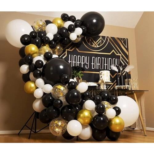 Black Gold Balloon Garland Kit Arch New Years Graduation Birthday Balloons Confetti Party Decorations for Gatsby Roaring 20s
