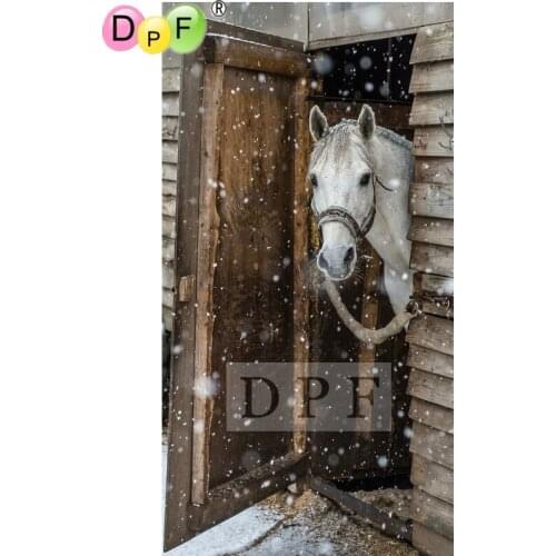 DPF 5D DIY diamond painting Horse in stable diamond embroidery mosaic kit full square Rhinestone crafts animal wall painting