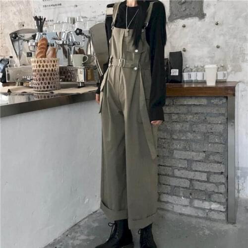 Cargo retro overalls women Korean loose spring autumn new straight one-piece suspenders wide-leg pants trend punk cool Jumpsuits