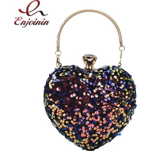 Colorful Sequined Heart-Shaped Party Clutch for Women Fashion Purses and Handbags Luxury Designer Bag Ladies Chain Shoulder Bag