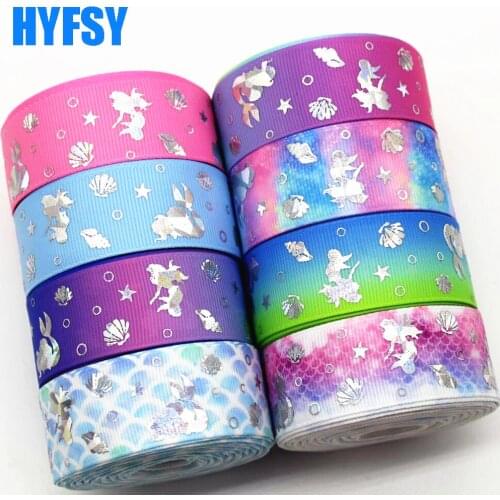 Hyfsy 10032 25mm Laser silver fish ribbon 10 yards DIY headwear handmade materials wedding packaging Christmas ribbon grosgrain