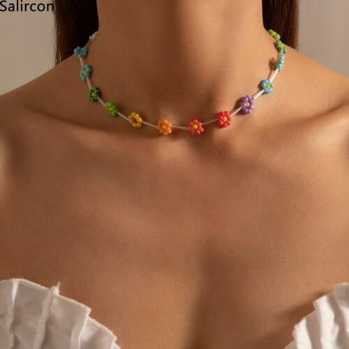 Hot Sale High Quality Colorful Flowers Short Clavicle Chain Choker Necklace For Women Girls Y2k Jewelry 2021 Trend Bijoux Gift