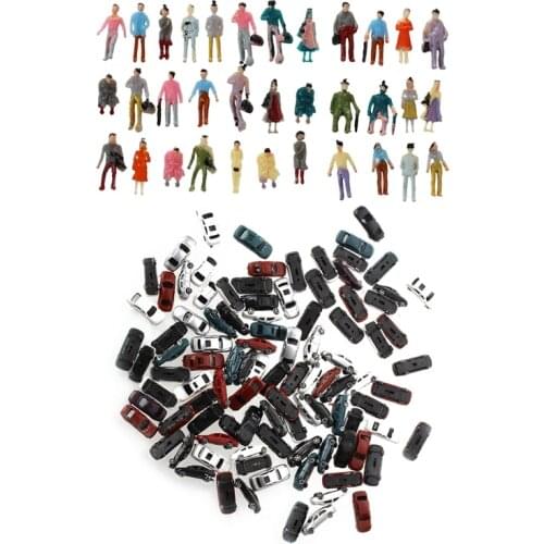 100pcs Painted Model People Figures Scale 1:150 & 100pcs car Building Train Layout Scale N Z (1 to 200) C200-4