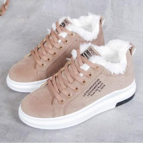 Fashion Winter Women Shoes Keep Warm Fur Plush Lady Casual Shoes Lace Up Fashion Sneakers Zapatillas Mujer Platform Black