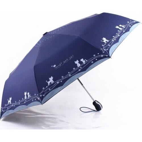 Fashion Women Cute Cat Flower Automatic 3-fold Rain Sun Windproof Umbrella Plegable Sombrilla Paraguas Mujer Parapluie Parasol