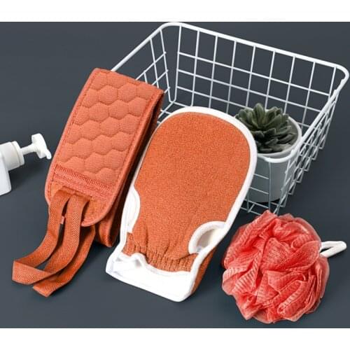 New Three-piece Bath Ball Bath Brush Rubbing Thickened Bath Towel Mud Wipe Decontamination Bath Ball Set Long Strip Back Towel