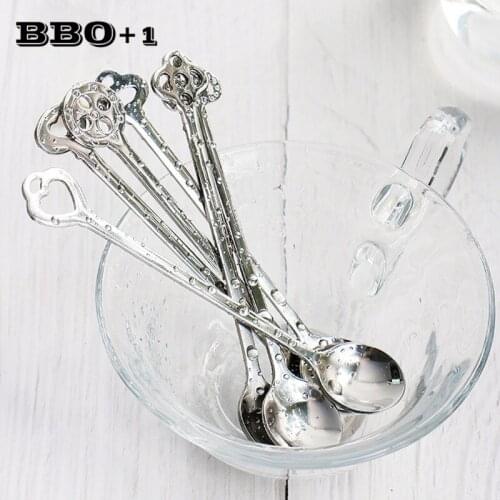 6PCS Black Style Stainless Steel Coffee Spoon Sliver Teaspoon Drinking Tools Ice Cream Spoons Gold Tableware Set Kitchen Gadgets