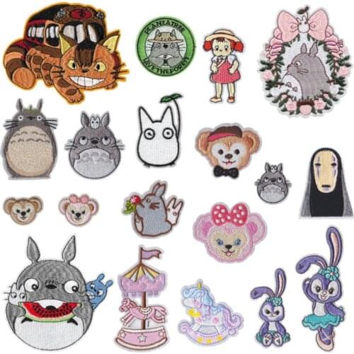 Cartoon My Neighbor Totoro Animal Patches for Clothes Merry-go-round rabbit Embroidery Appliques Child Clothing Accessories