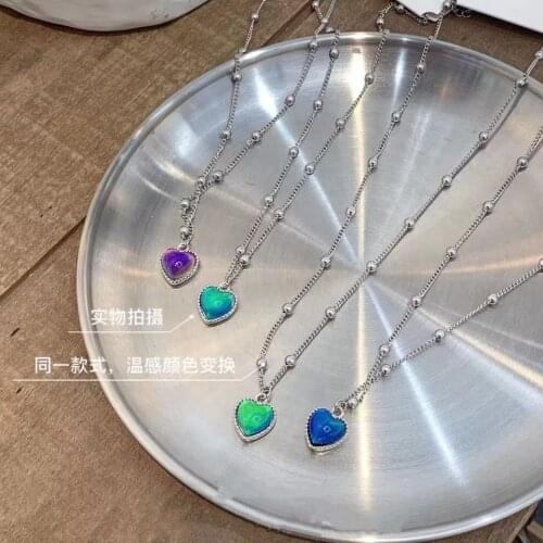 2021 New Y2K Aesthetic Temperature-controlled Color-changing Necklace Pendant Heart-shaped Necklace for Woman Jewelry Wholesale