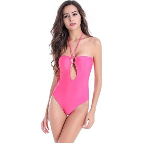 New Removable Padding Women Swimwear Ringed Center Swimming Clothes Hollow Bathing Suits High Cut Monokini Swimsuit 04