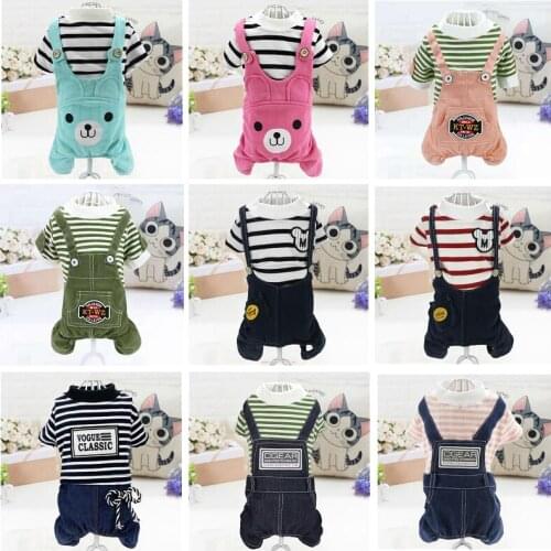 Pet dog clothes for spring and autumn knitted four-legged Jumpsuits stripe Pomeranian chihuahua poodle teddy puppy dog clothing