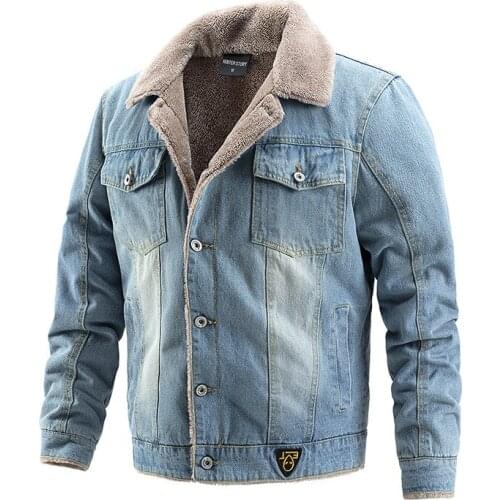 Autumn and Winter Lapel Plush Warm Casual Tooling European and American Fashion Slim Fit Mens Jeans Coat