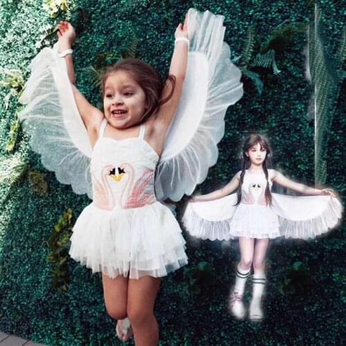 Girls Dress Angel Wings Costume Swan Princess Dress Flower Baby Tutu Dress Sequined Little Girls Suspender Vestido Fashion 2021
