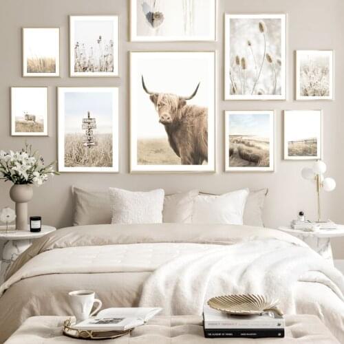 Beach Sign Grass Reed Flower Waves Conch Cattle Sheep Wall Art Print Canvas Painting Nordic Poster Decor Picture For Living Room