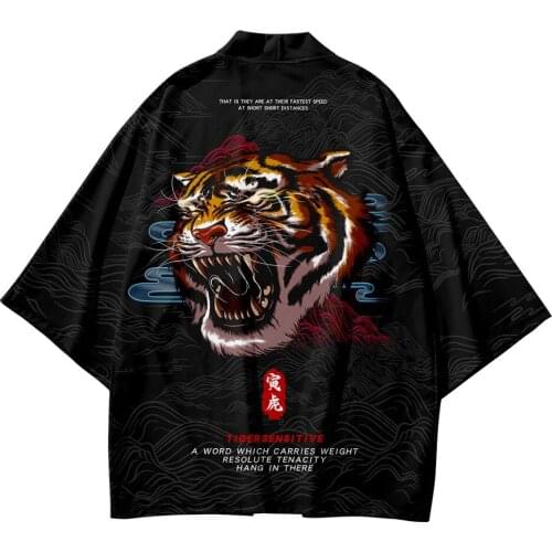 2021 Tiger Print Beach Japanese Style Kimono Streetwear Men Women Cardigan Japan Samurai Cosplay Haori Yukata Harajuku Tops Robe