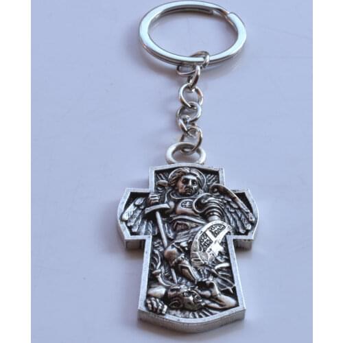 Archangel Saint St. Michael Pendant Talisman Cross KeyChains Pray Protect Us Gift