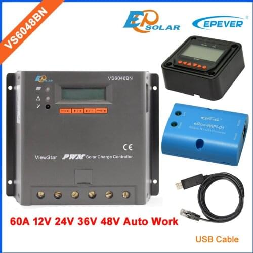 PWM EPEVER VS6048BN EPsolar ViewStar series new update solar controller MT50 Meter and wifi eBOX 60A 60amps LCD display Screen