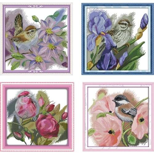 Stamped Embroidery Cross Stitch Kits Needlework The Sparrow and Flowers Printed 11CT 14CT Counted Patterns Crafts Home Decor Set