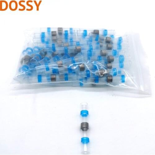 50pcs blue Solder Seal Wire Connectors Heat Shrink Butt sleeve connector, Waterproof Insulated Butt Splice Wire Terminals