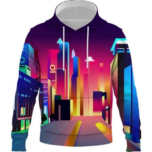 New Urban tall buildings personality anime creation art cartoon 3D print hoodie pullover thin parent-child Unisex Sweatshirt