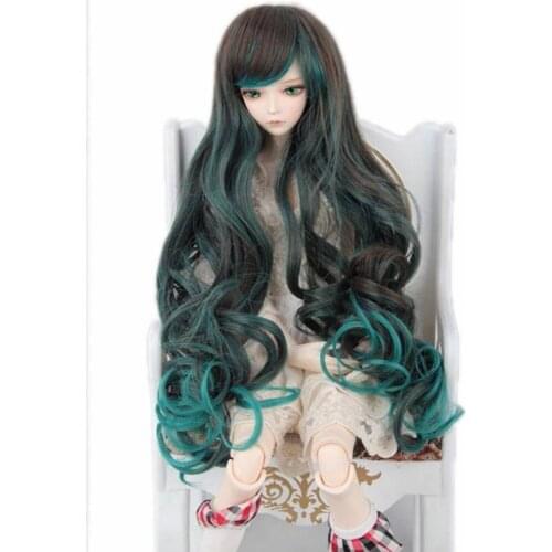 [wamami] 97# Black & Green Long Wig For 1/4 MSD AOD DOD DZ BJD Dollfie 7"-8"