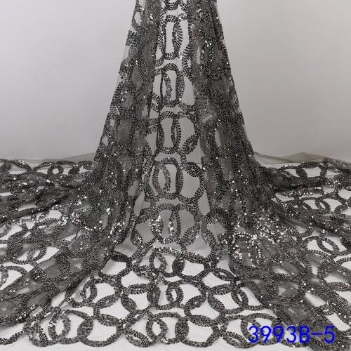 XIYA 2021 African Net Lace Fabric, High Quality Elegant Nigerian Wedding Lace Fabrics Grey French Tulle Sequins lace 3993B