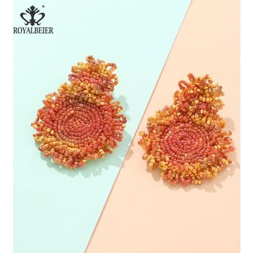 Royalbeier New Women Vintage Gradient Color Circle Earrings Handwoven Bohemian Bead Drop Earrings Fashion Jewelry Bikini Charms