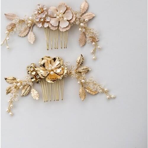 Floralbride Handmade Wired Alloy Flower Freshwater Pearls Bridal Hair Comb Wedding Hair Accessories Bridesmaids Women Jewelry