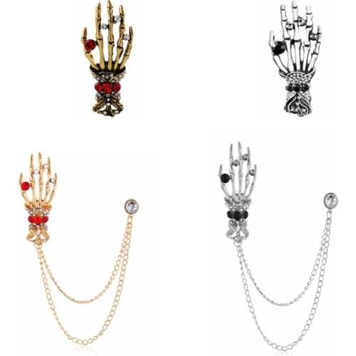 Gold Sliver Skeleton Hand Enamel Pin Finger Bone Badge Brooch Denim Clothes Backpack Horror Jewelry Gift For Friends