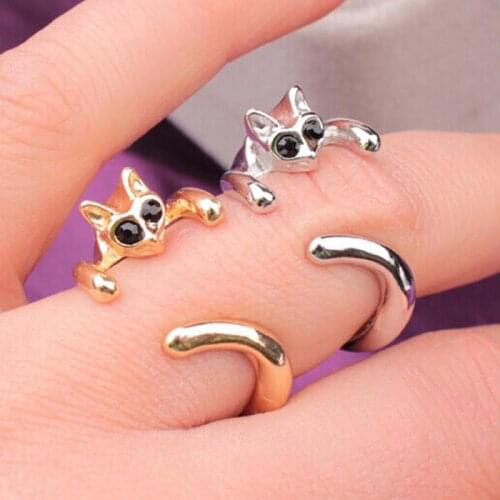 1 Pc Creative Fashion Cat Ring Can Adjust Rhinestone Big Eyes Cute Cat Opening Ring Boutique Jewelry For Girlfriend Gift