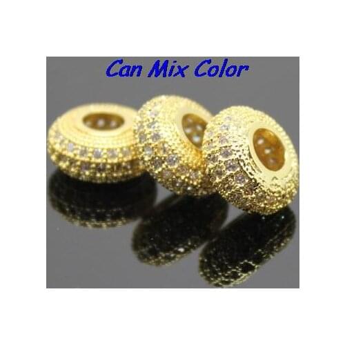 12mm Mosaic ner34le Zircon pave spacer findings Boutique Micropave Round Shape Beads Zircon micro inlay Brass crystal